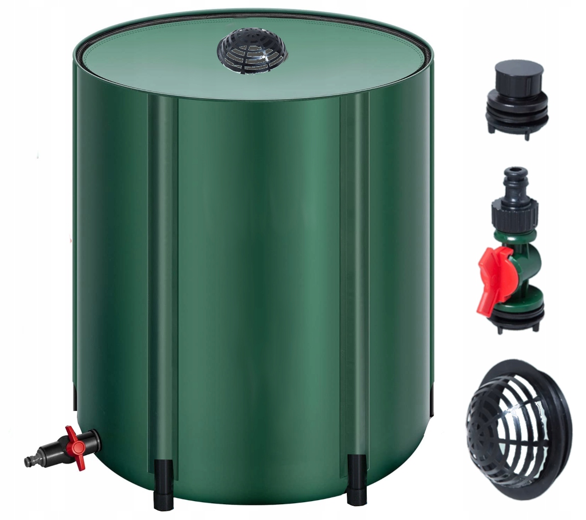 Zbiornik na Deszczówkę Wodę z Rynny 500L Składany Zielony 100x80 Trwały