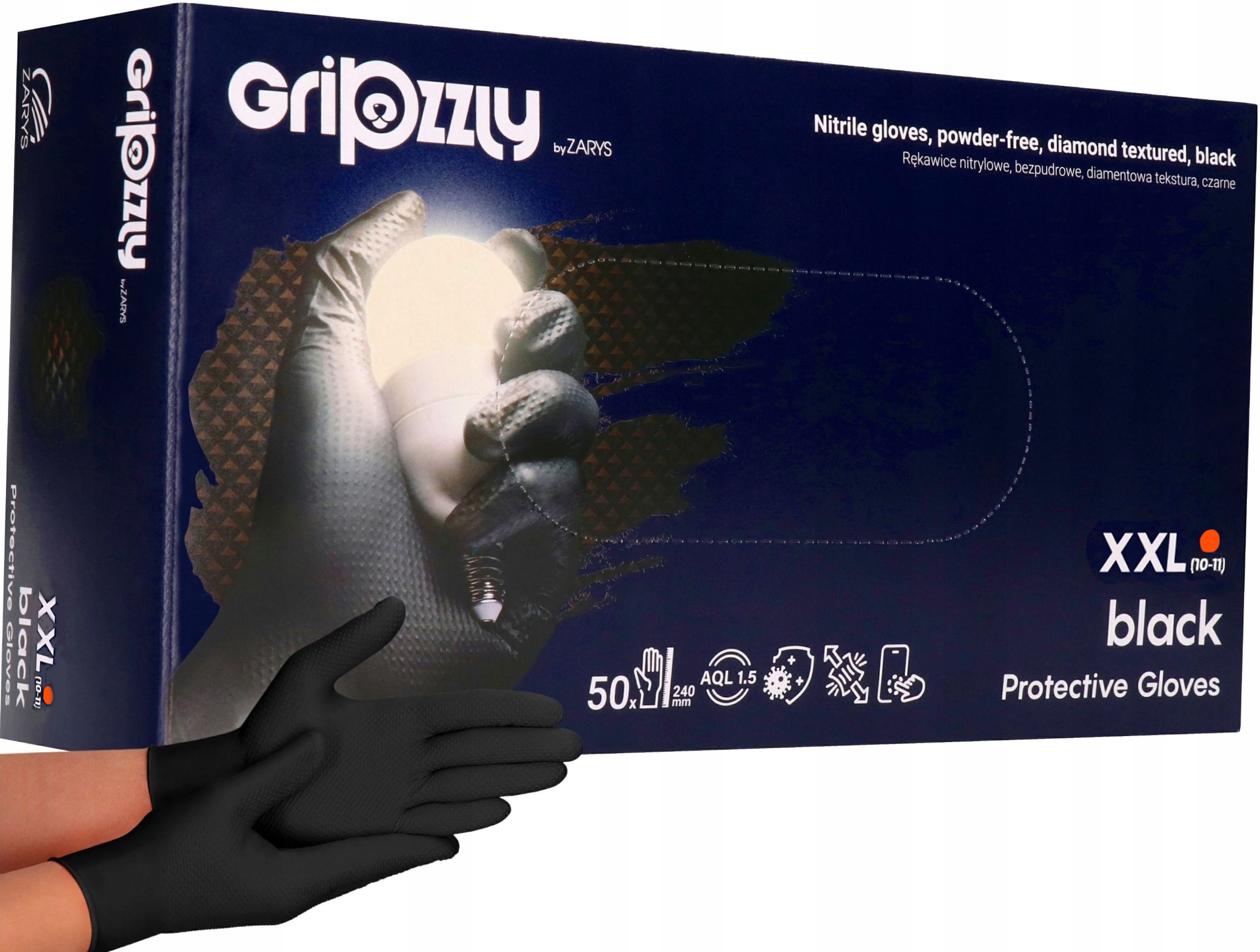 RĘKAWICE NITRYLOWE WARSZTATOWE mechanika MOCNE RĘKAWICZKI GRIP BLACK XXL 11