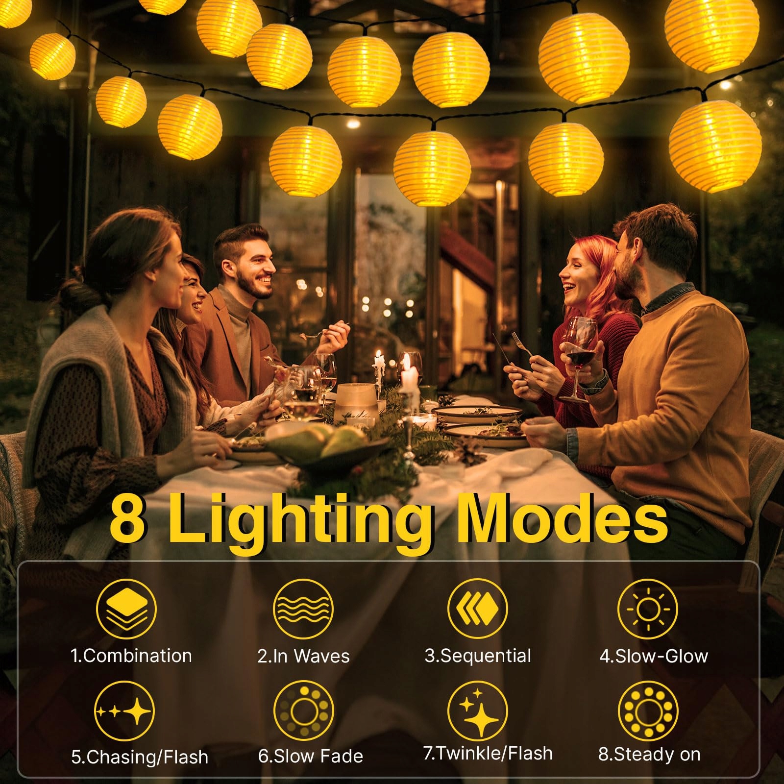 SOLAR LAMPIONY LED 8M 30 LAMPKI SOLARNE IP65 DO OGRODU BALKONU TARASU — miniatura 4