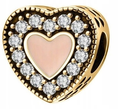 Zlaté Charms Růžové srdce Smalt Srdíčko s zirkony Stříbro 925