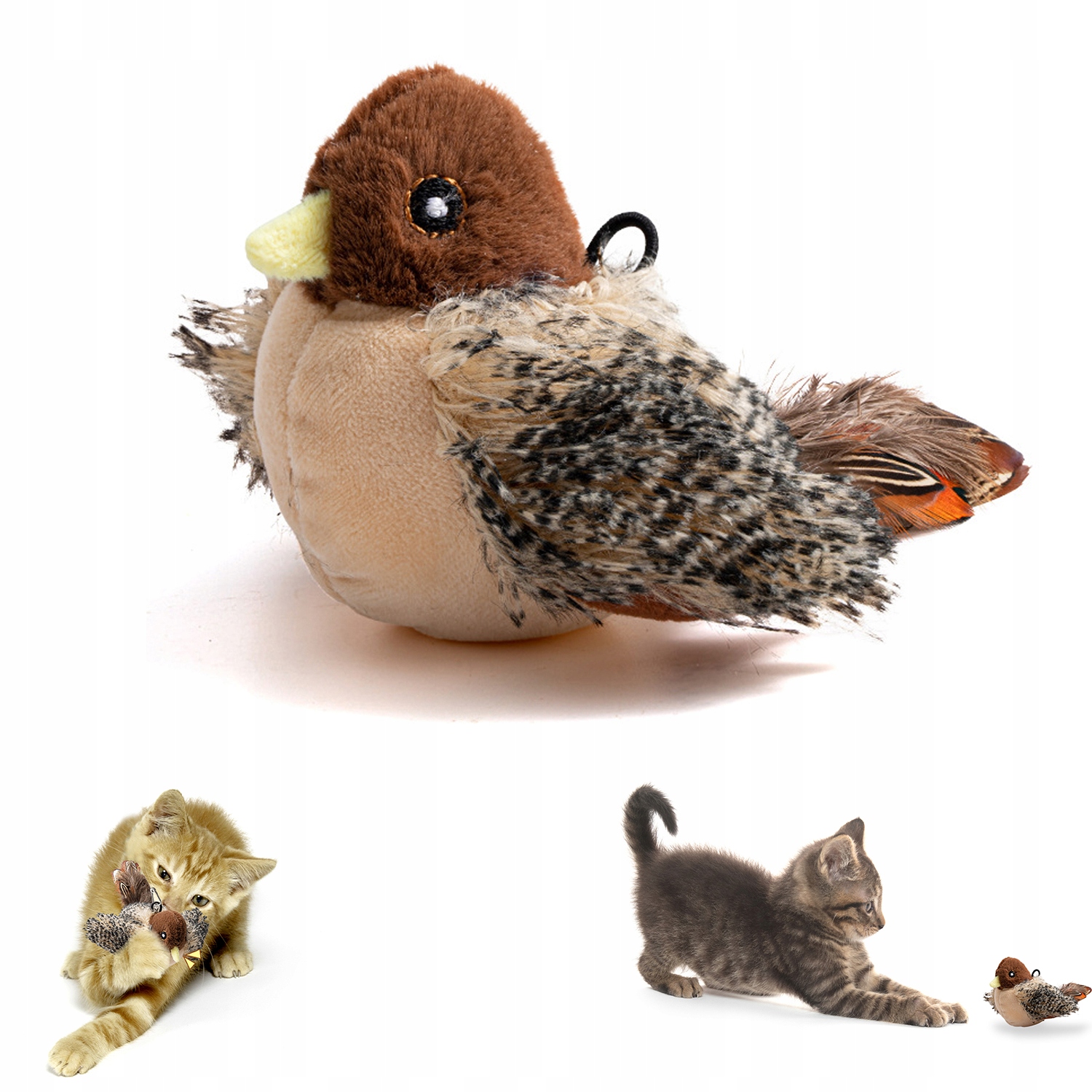 Levně Interaktivní Hračka Pro Kočky Pták Plyš se zvukem zvířat Snímač pohybu