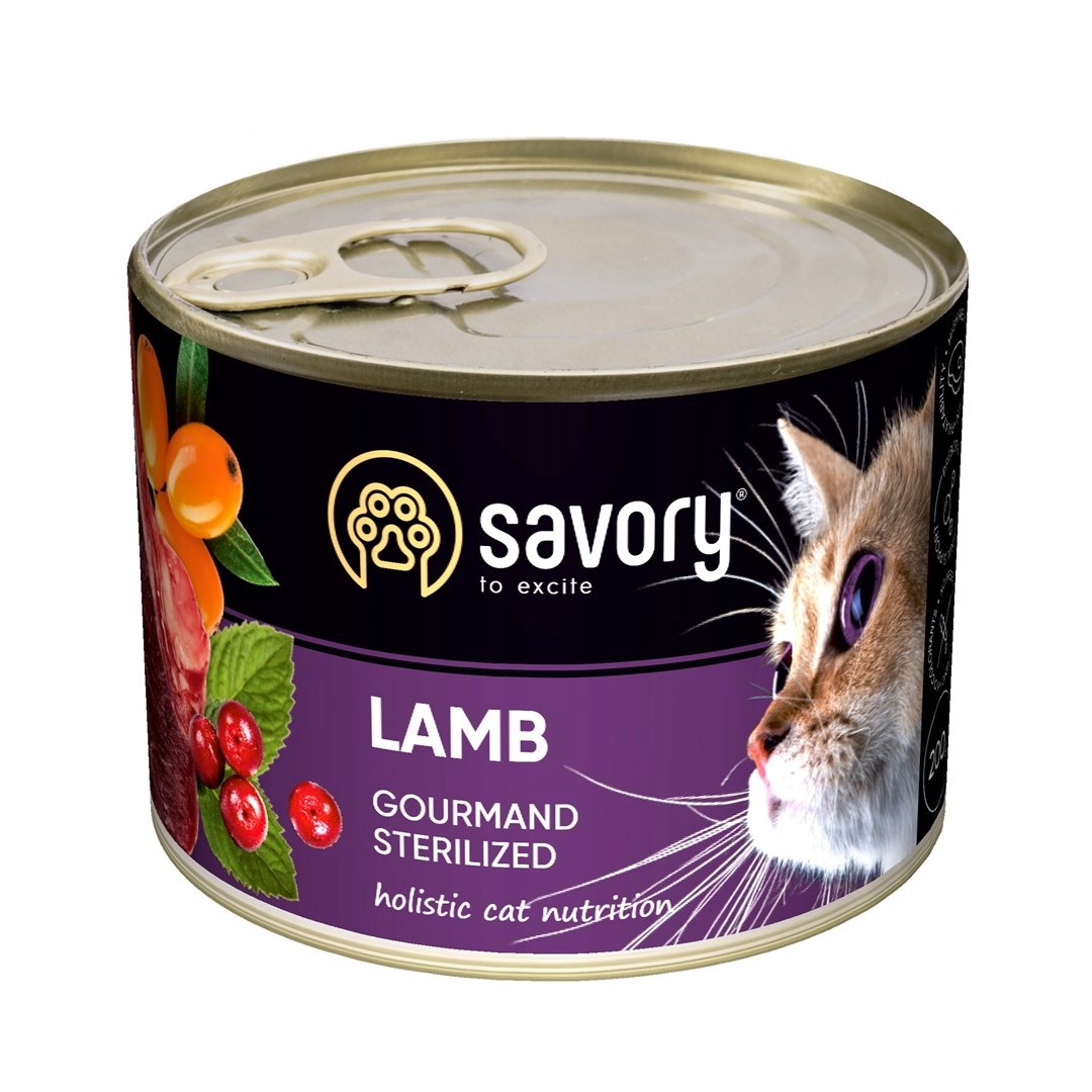 Savory mokré krmivo pro kočky sterilizované jehněčí 24x200g