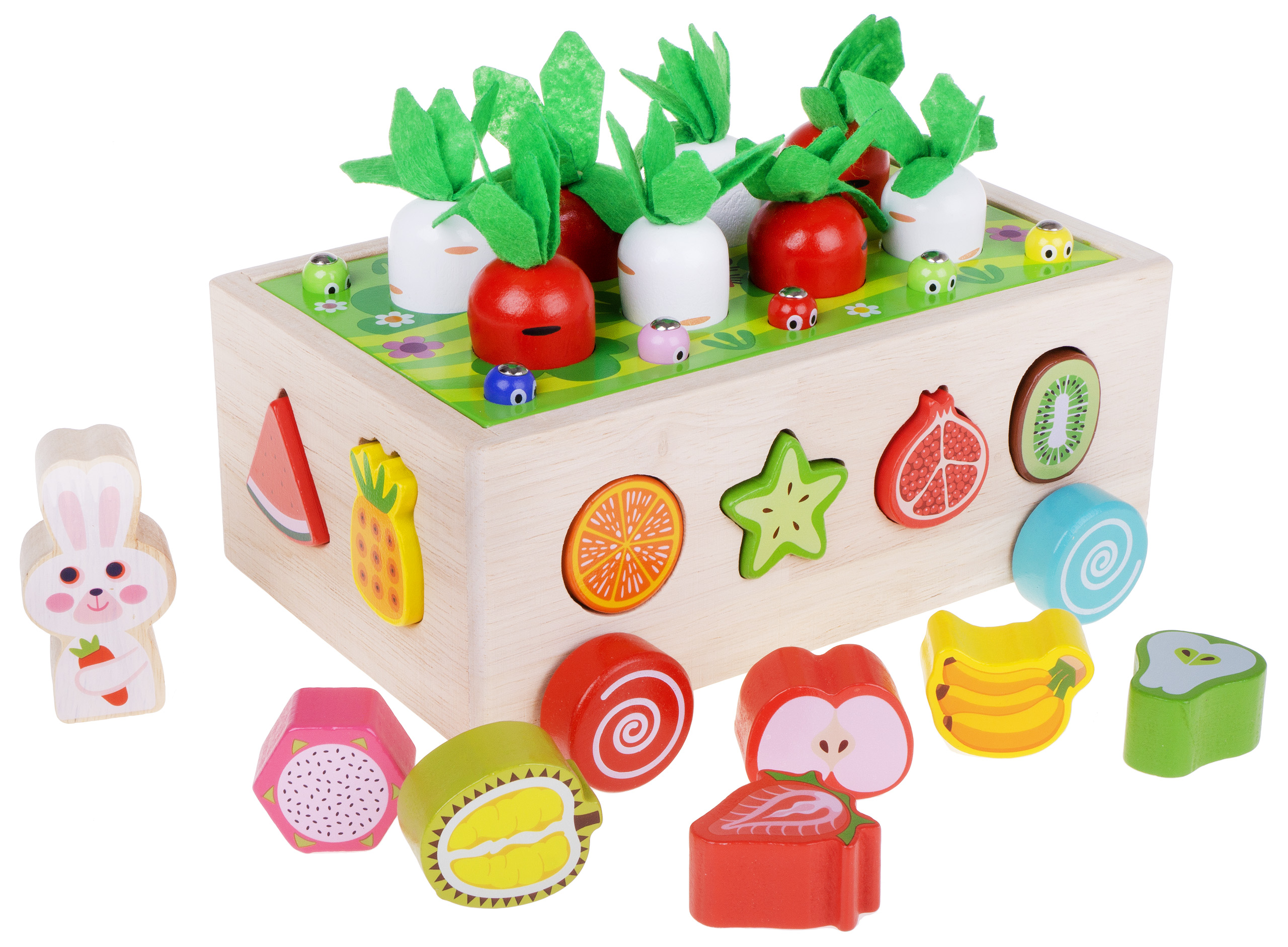 SORTER DREWNIANY EDUKACYJNY 33 EL ROBACZKI MAGNETYCZNE MARCHEWKI OWOCE