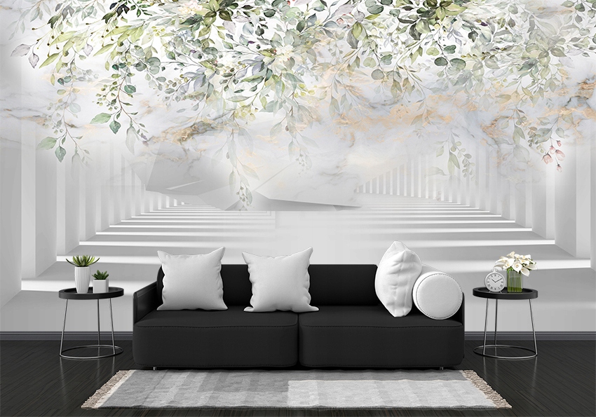 FOTOTAPETA GRAFIKA 3D KWIATY LIŚCIE MALARSTWO Orientacja pozioma