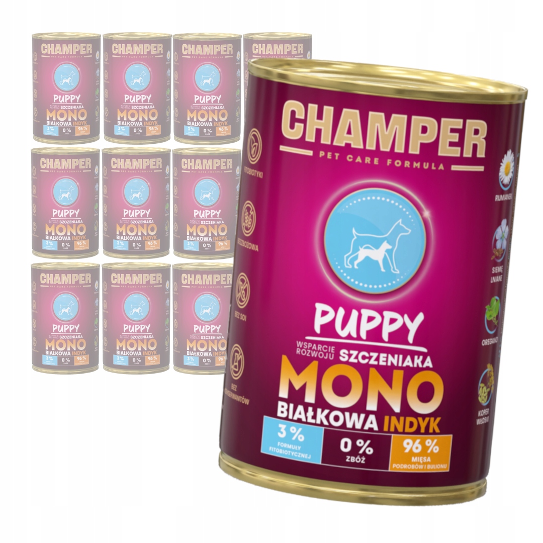 Levně Champer Puppy Monoproteinové 12x400g Vlhké Krmivo pro štěňata s krůtím masem