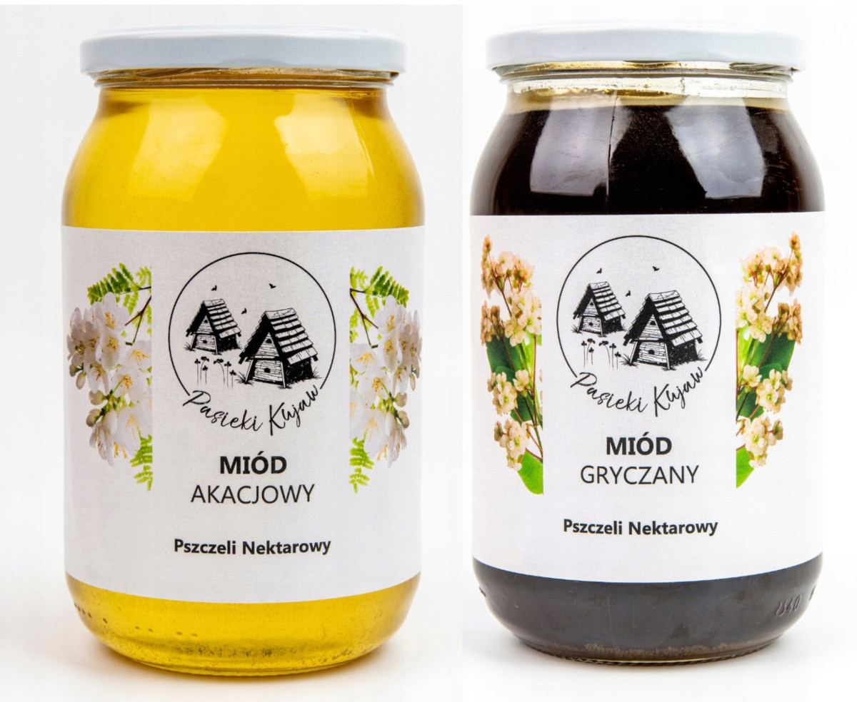 Zestaw miodów 2x1200G Akacja I Gryka Polski Miód z Kujaw