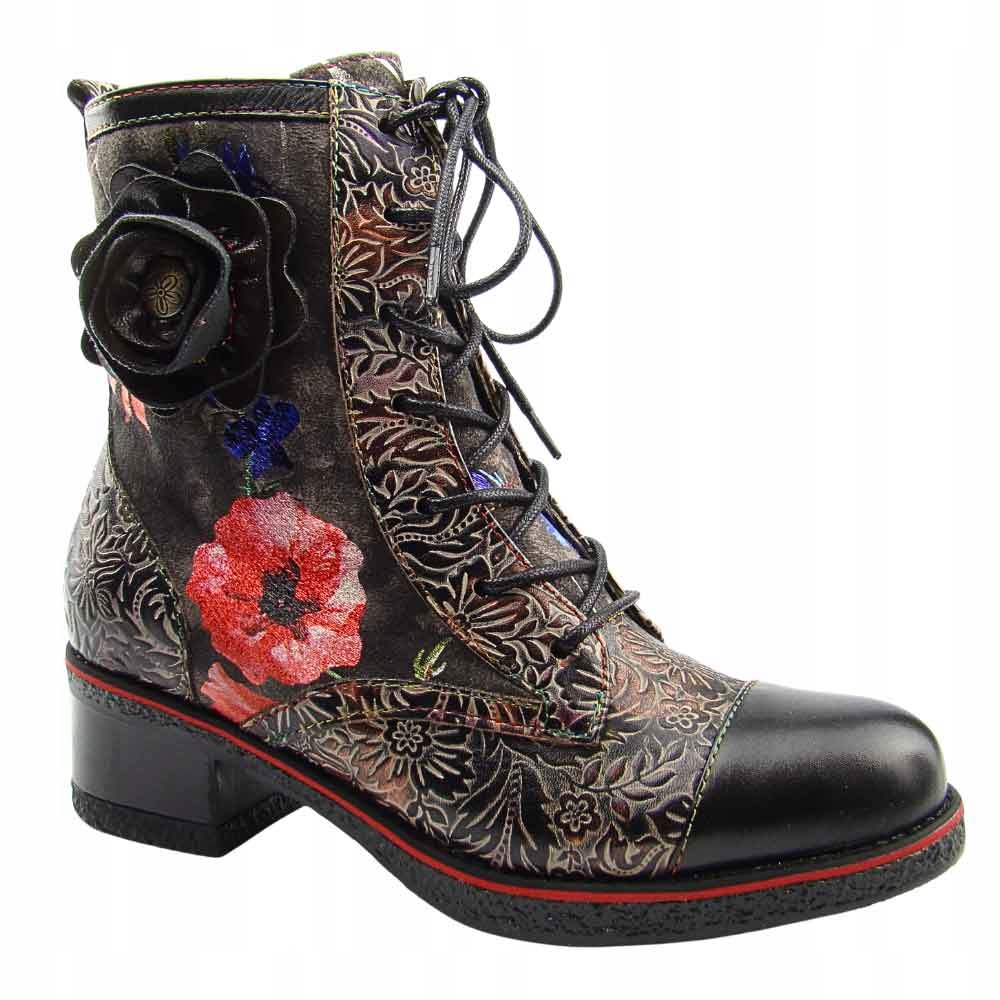 Botki damskie skórzane płaski obcas Laura Vita Racheleo 04 Noir czarne 39