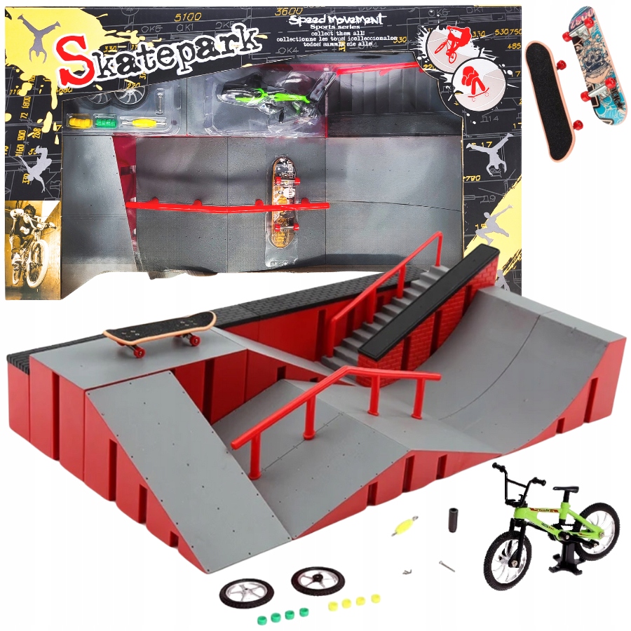 Zestaw Fingerboard Duży Skatepark Dla Dzieci Deskorolka Rower FB-09-B