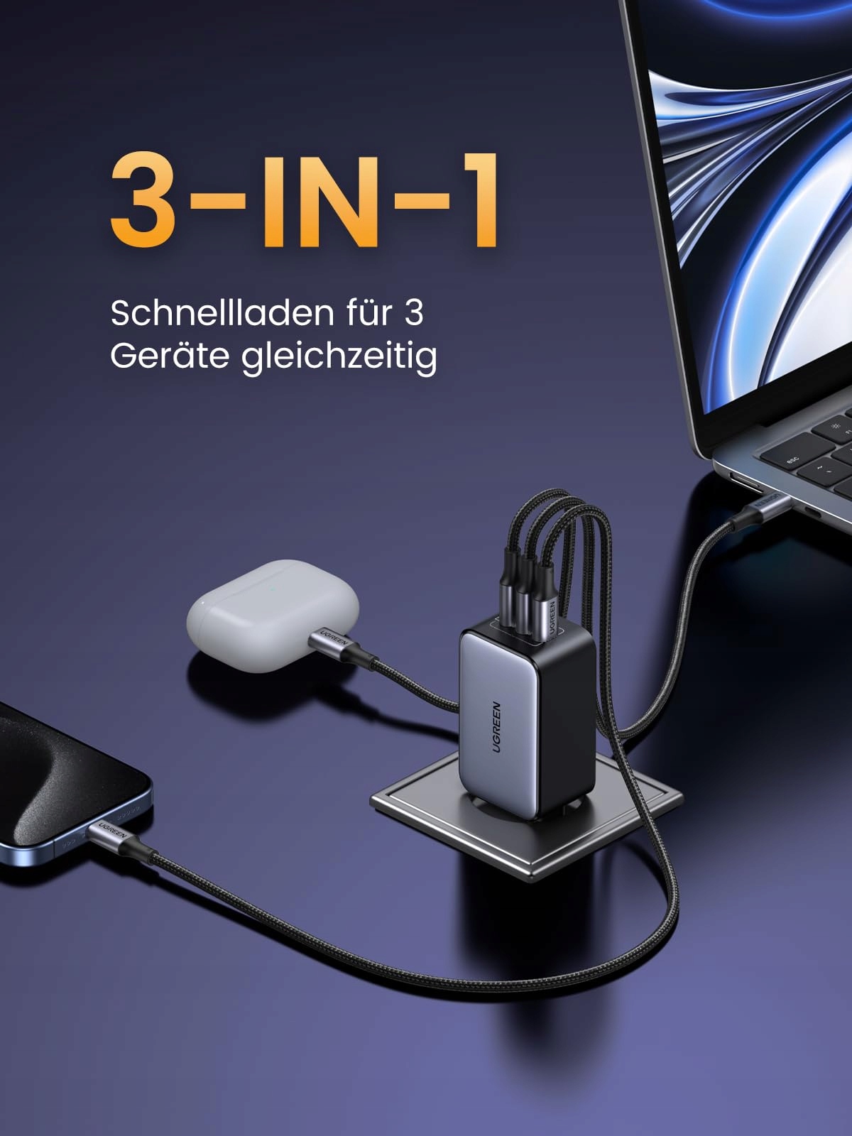 UGREEN Nexode ładowarka USB C, 65 W, GaN, zasilacz z 3 portami USB-C — miniatura 4
