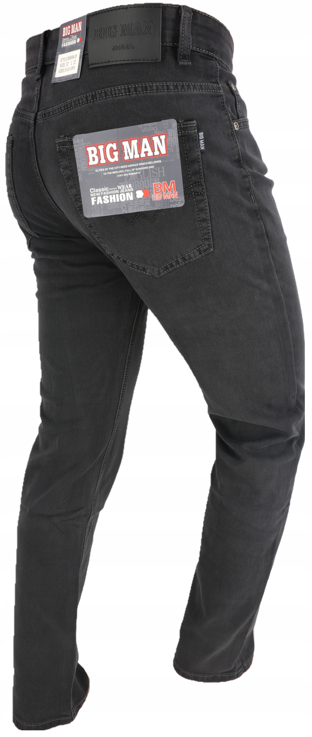 Spodnie Męskie Grafitowe BM068 Prosta Szeroka Nogawka długa L34 W33