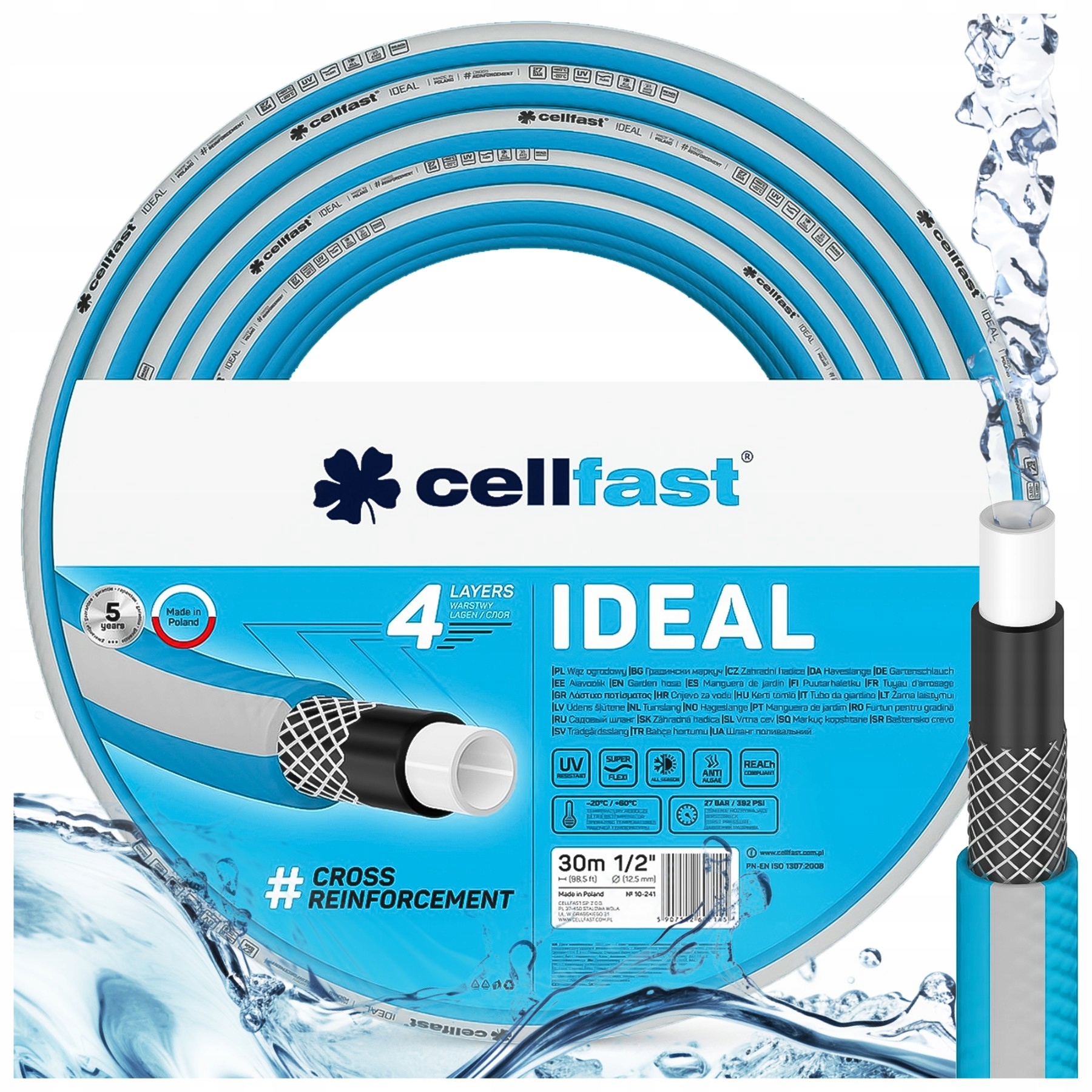 Wąż Ogrodowy 1/2" 30m Mocny Cellfast 4-Warstwowy Elastyczny Odporny Ideal