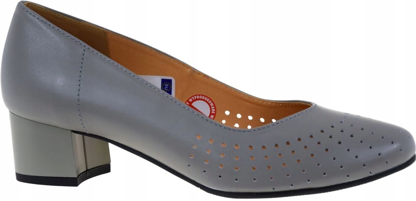 czółenka damskie skórzane popielate na słupku Galant 4021 R.38