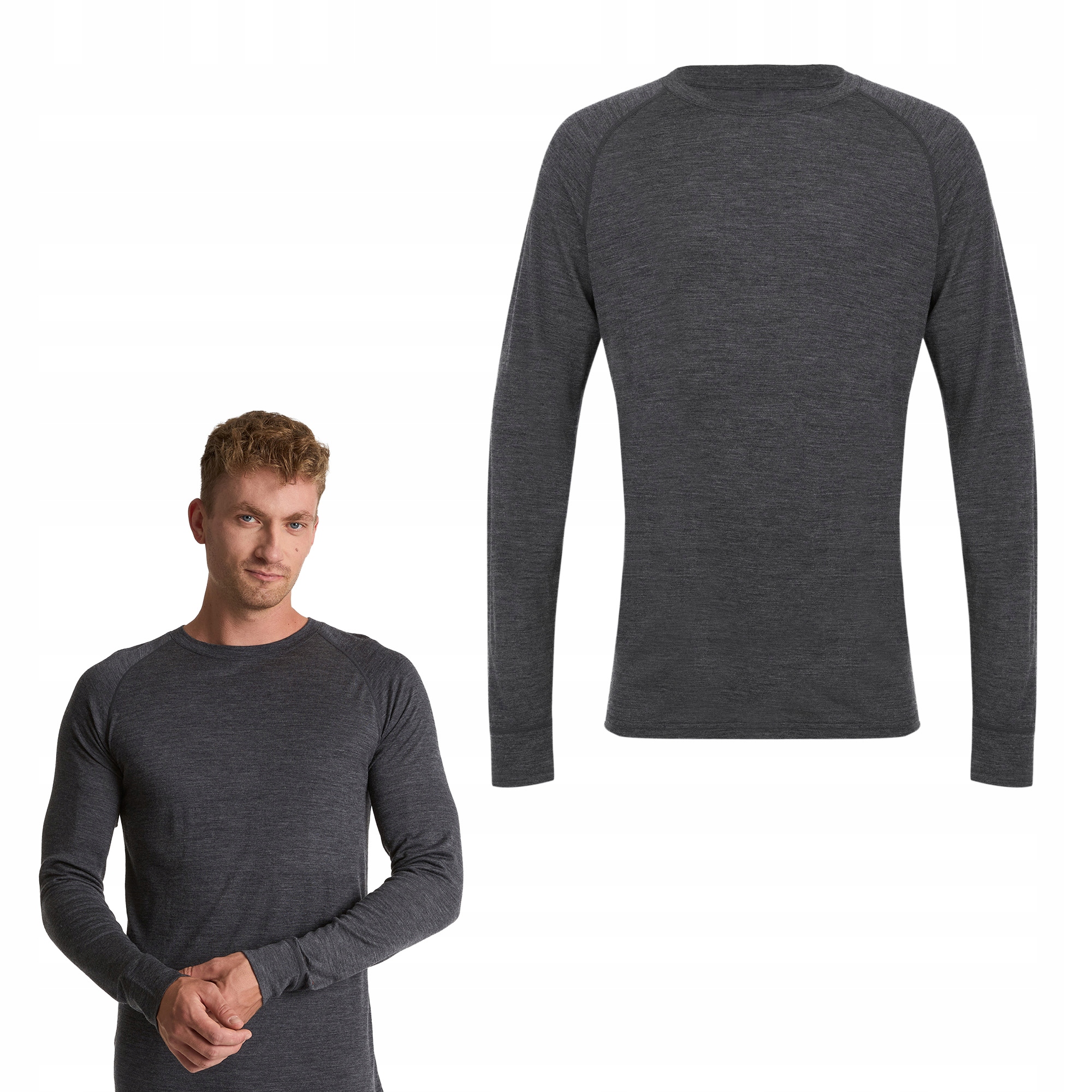 Bluza termoaktywna męska 100% Wełna Merino Woolcano Ciepła TOP0538 szary M
