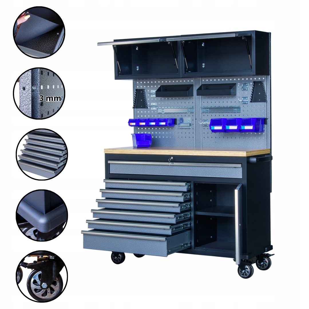 Mobilní dílenský vozík na nářadí, dílenská skříňka na nářadí, sada