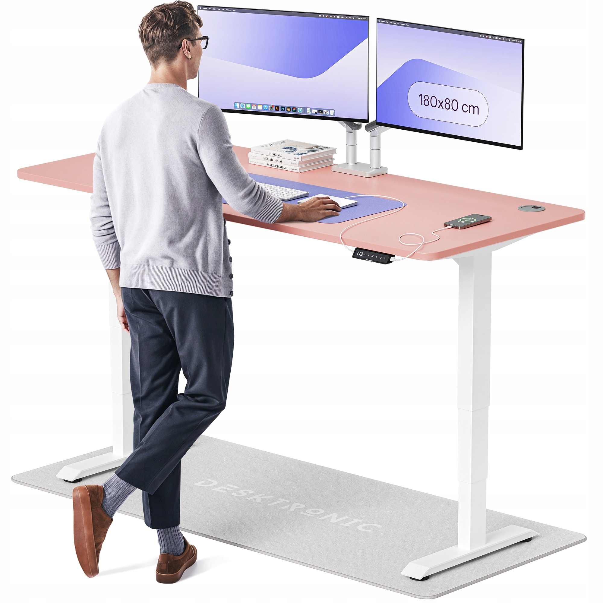Biurko z elektryczną regulacją wysokości HomePro 180x80 cm Biały/Różowy