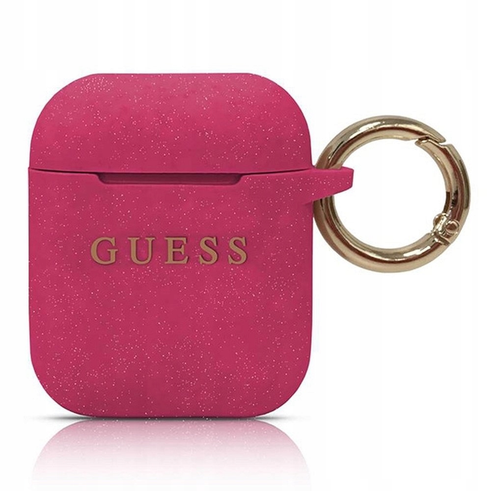 Etui Guess Silicone Glitter na AirPods 1/ 2 fuksjowe Guess