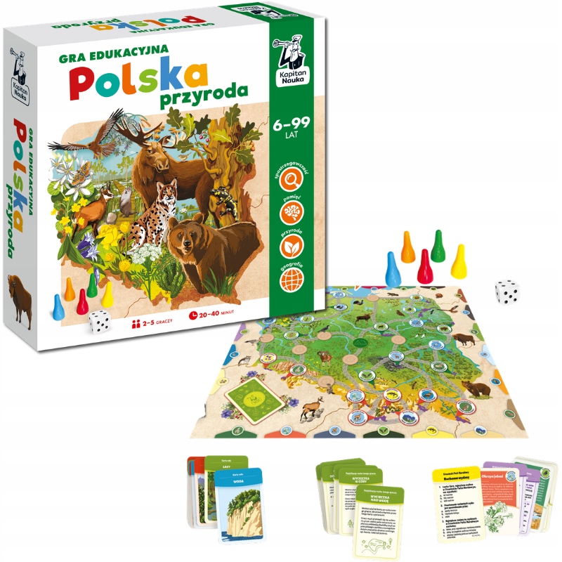 Polska przyroda. Gra edukacyjna 6+ Planszowa Rodzinna Edgard Kapitan Nauka