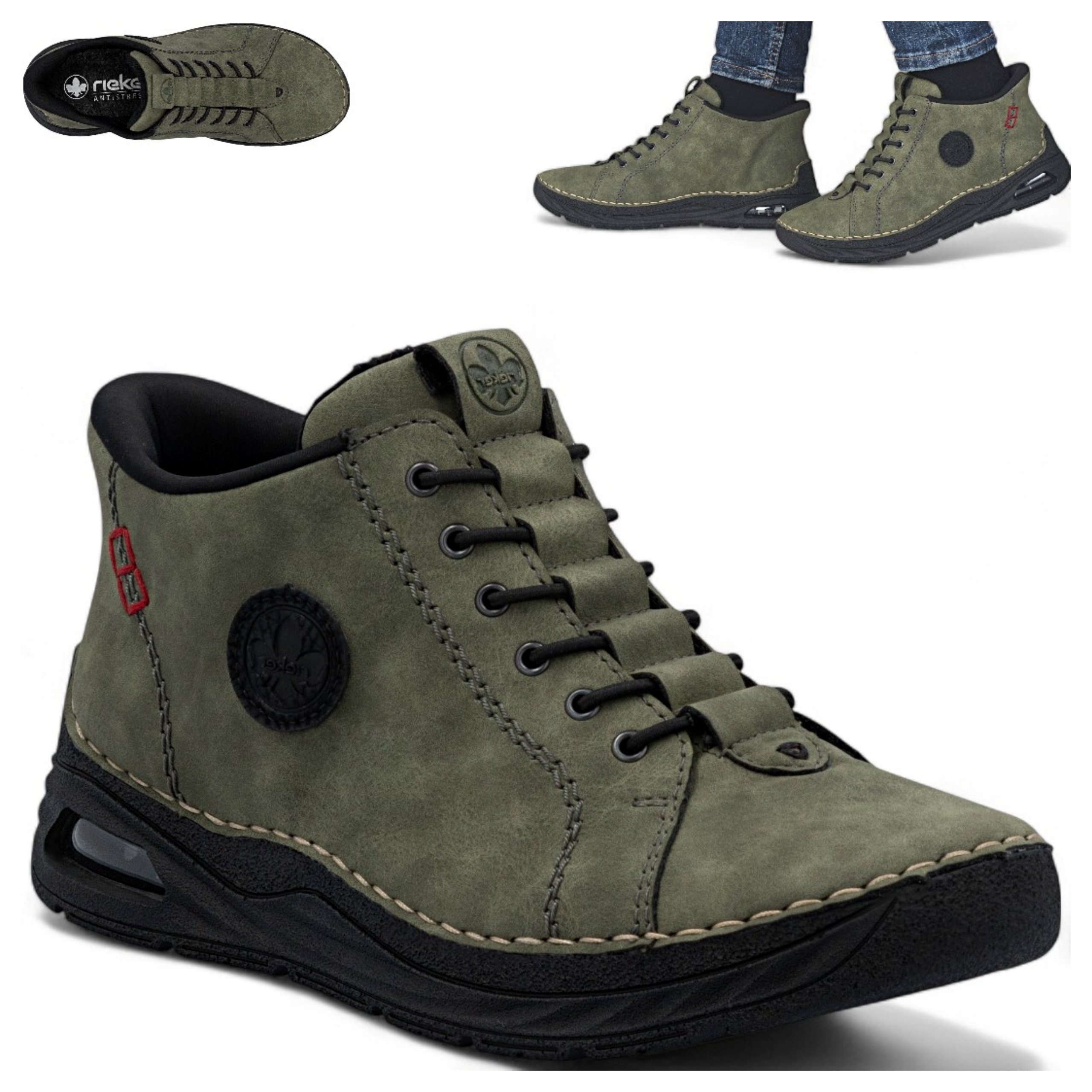 Dámské polobotky Rieker 38 Zateplené Ploché nízké nazouvací tenisky Zelená barva