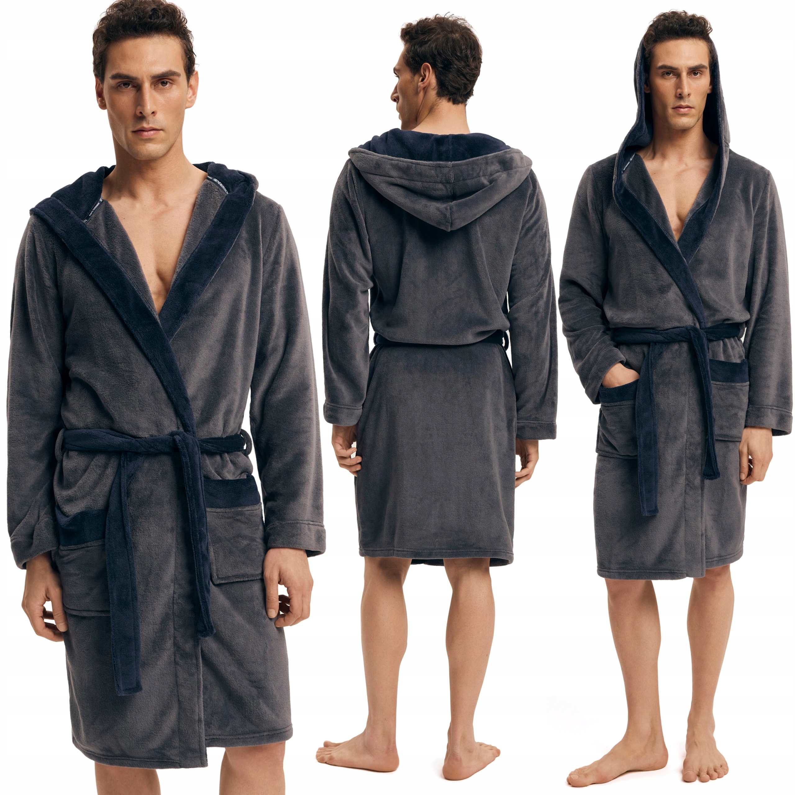 Elegantní pánský župan s kapucí Fleecový Dlouhý Pohodlný Henderson M