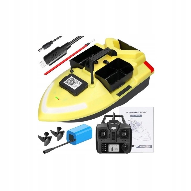 rybářská zavážecí loďka s Gps, 500 m, Led, 2 kg, 10 km/h, 12000 mAh