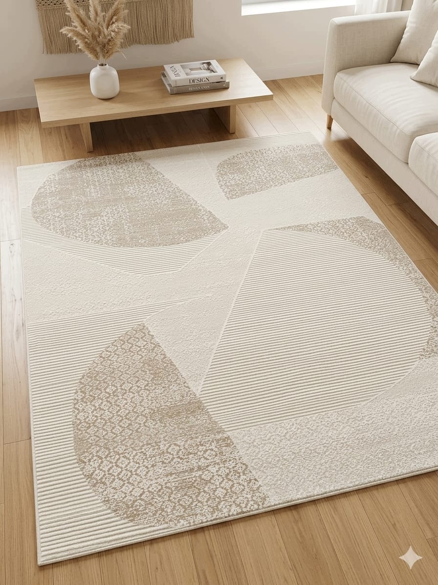 Koberec 160x230 cm béžový geometrický moderný Anet High krémová obývacia izba