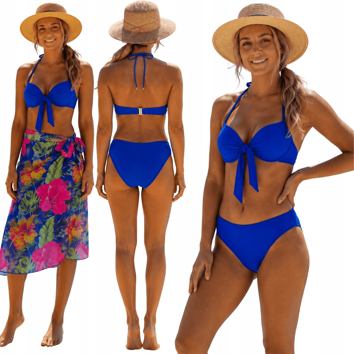 Plavky bikini modré plážová sukně 77606 70B+S