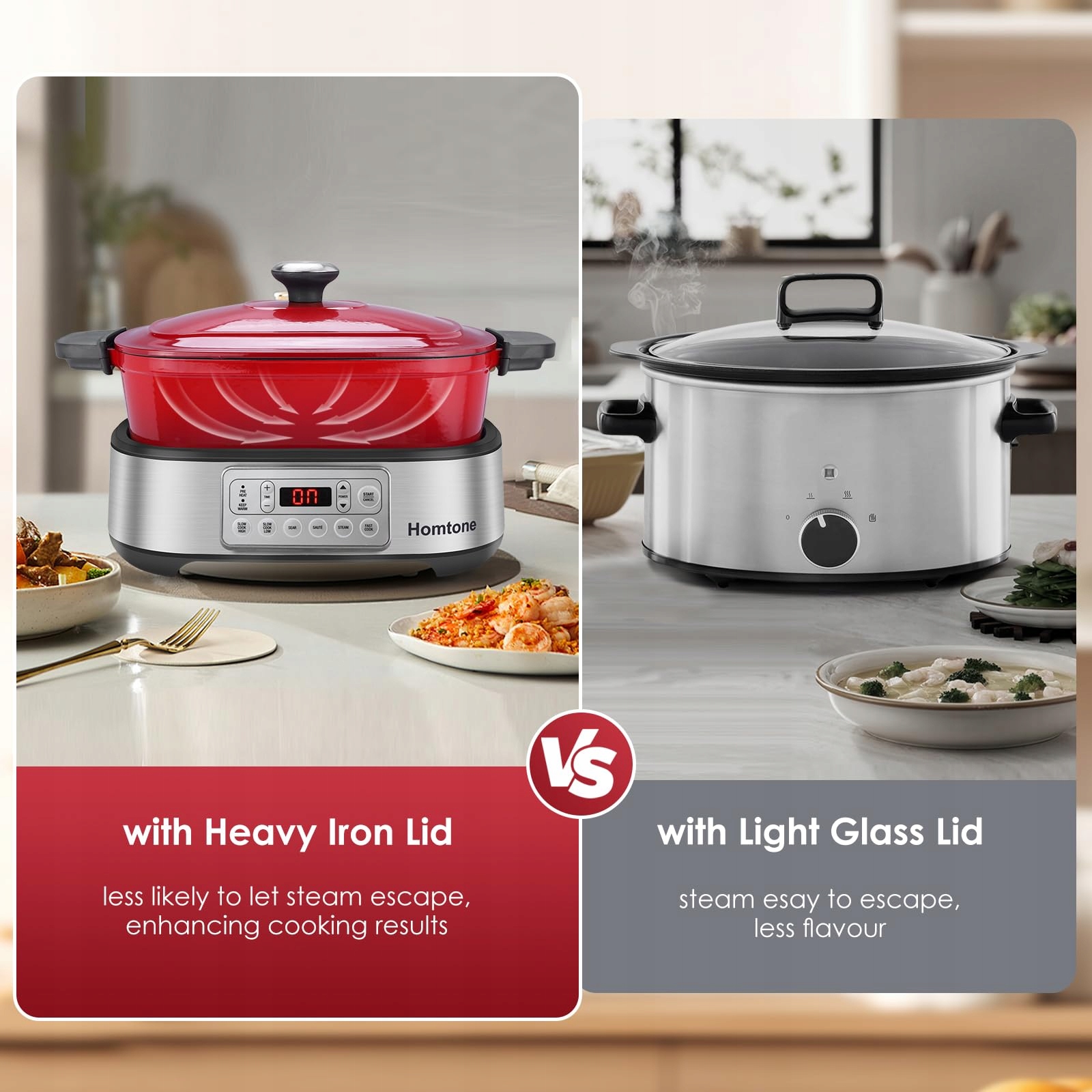 HOMTONE Wolnowar 6w1 5,5L Programowalny Multicooker Ceramika Czerwony — miniatura 7