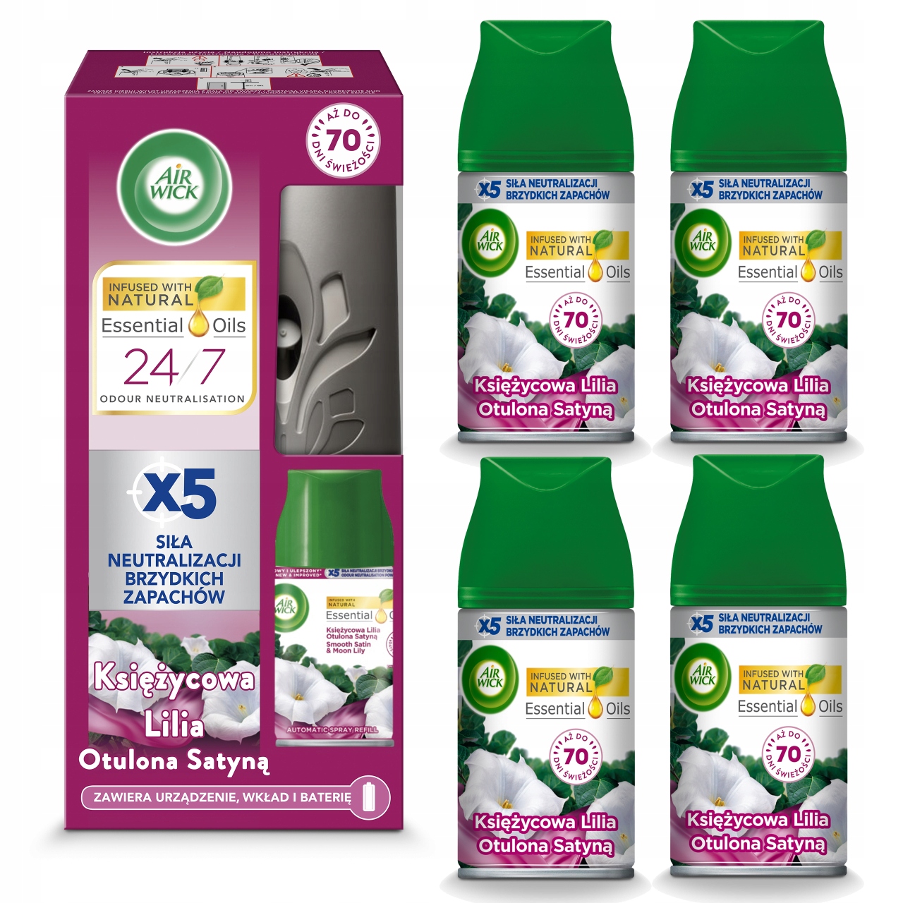 Levně Air Wick Sada Osvěžovačů Vzduchu 5X Náplň Lilie Obalená Saténem 250 ML