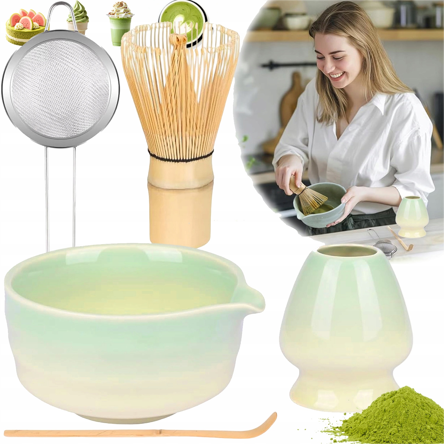 Levně 5KS Sada Na Čaj Matcha Bambusové Nářadí Na Matchu S Šálek/lžičkou