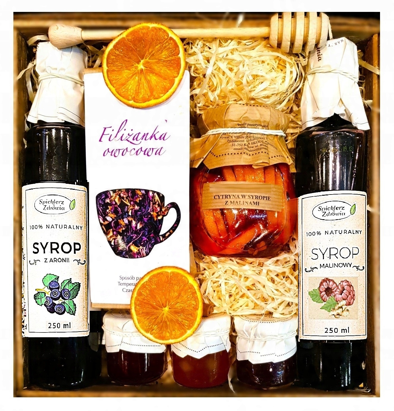 Levně Dárkový Koš Dárek Med Čaj Malinový Sirup Citrony