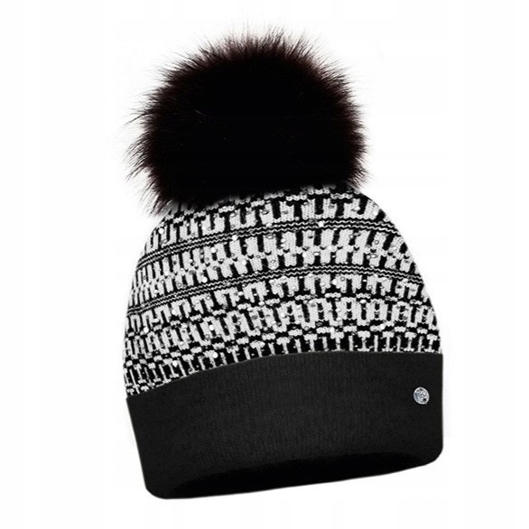 Čepice dámská s bambulí Přírodní Jenot Flitry s Angorou Černá Popelová