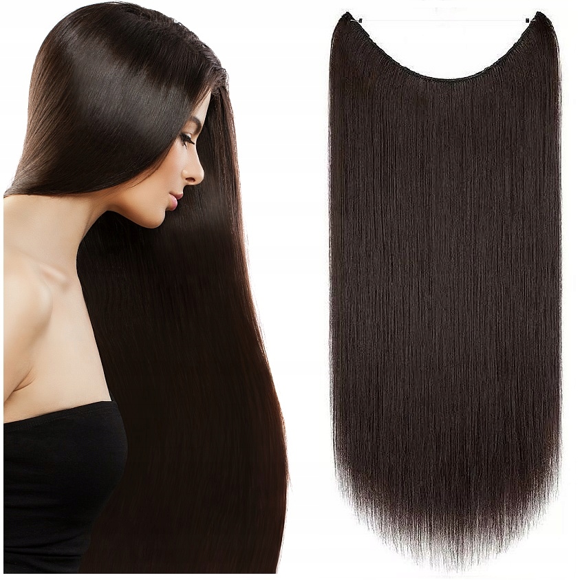 Flip-in Přírodní Vlasy Na Vlasci Bez Sponek 30 CM tmavě hnědá 2