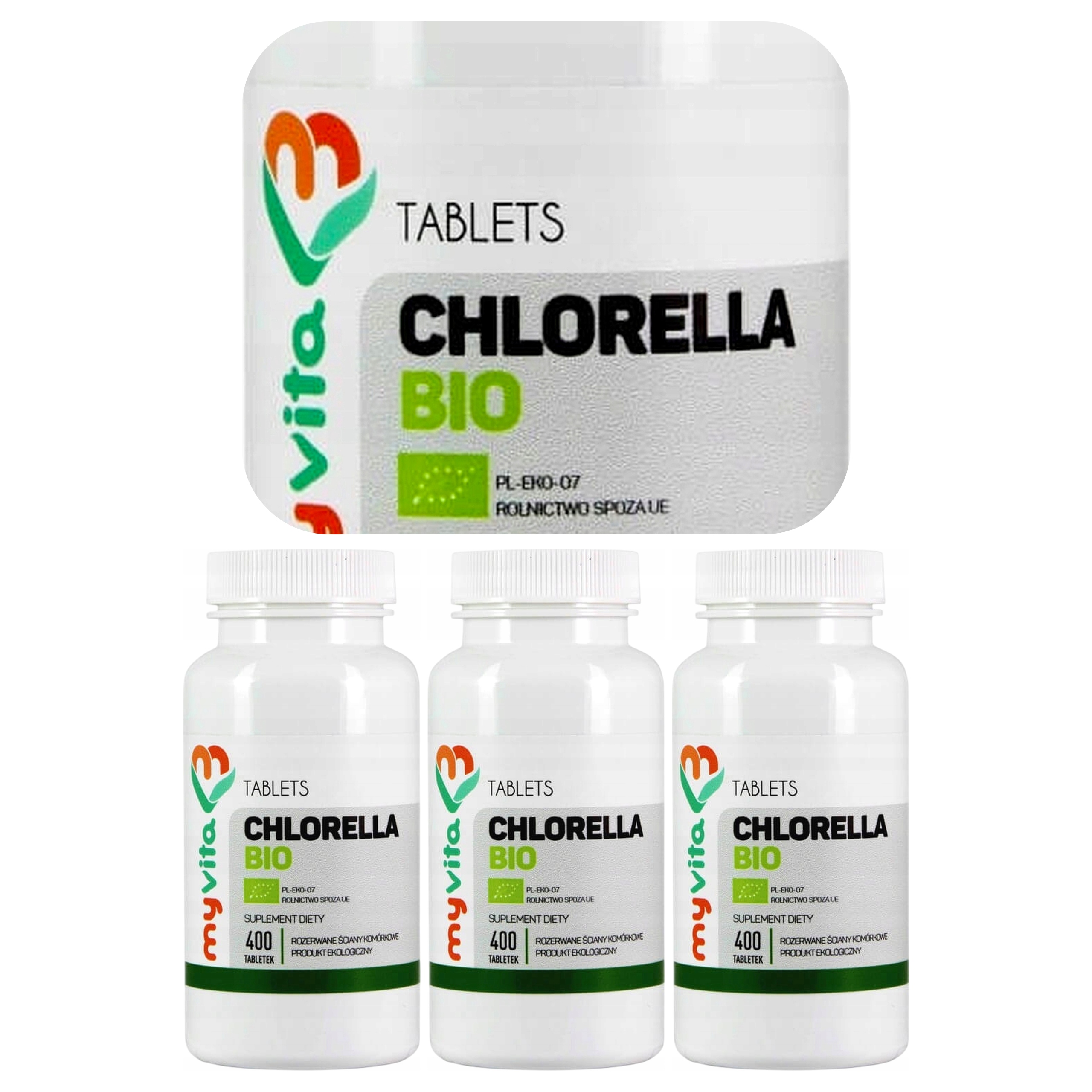 3x Myvita Chlorella Bio 250 mg Rozerwane Ściany Komórkowe 400 tabletek