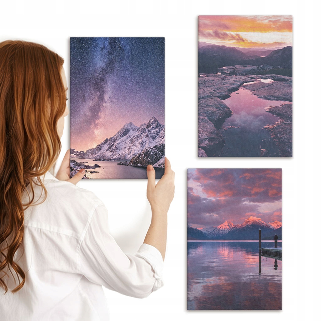 Kolekce obrazů na plátně Komplet Hory voda krásné krajiny 3x 20x30 cm
