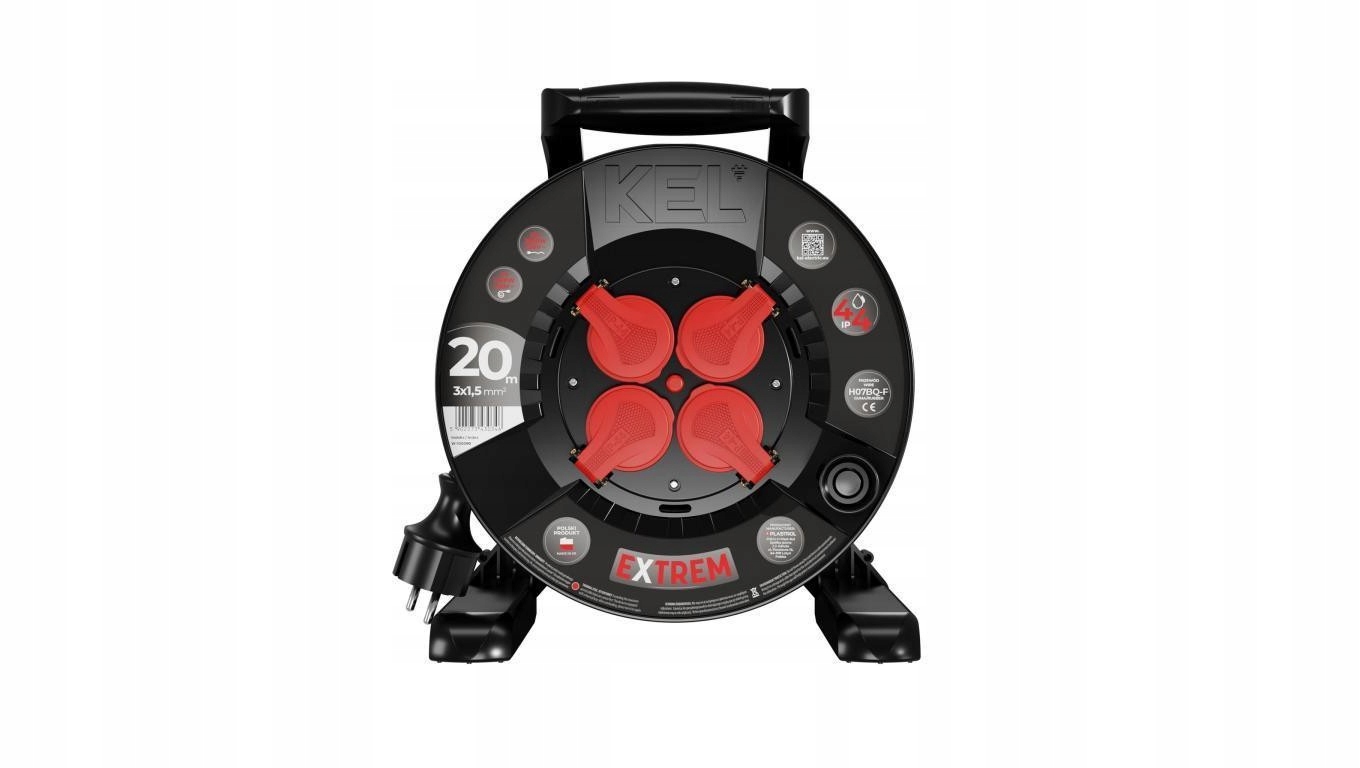 Przedłużacz Bębnowy 20m IP44 Budowlany Extreme 4 Gniazda H07BQ-F 3x1,5 W-10