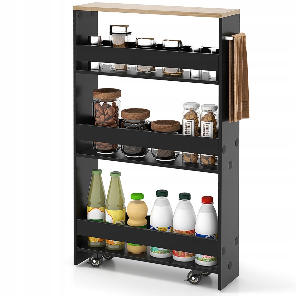 Úzký vozík Skříňka Kuchyňský regál černý 47,5 x 13 x 80,5 cm Costway