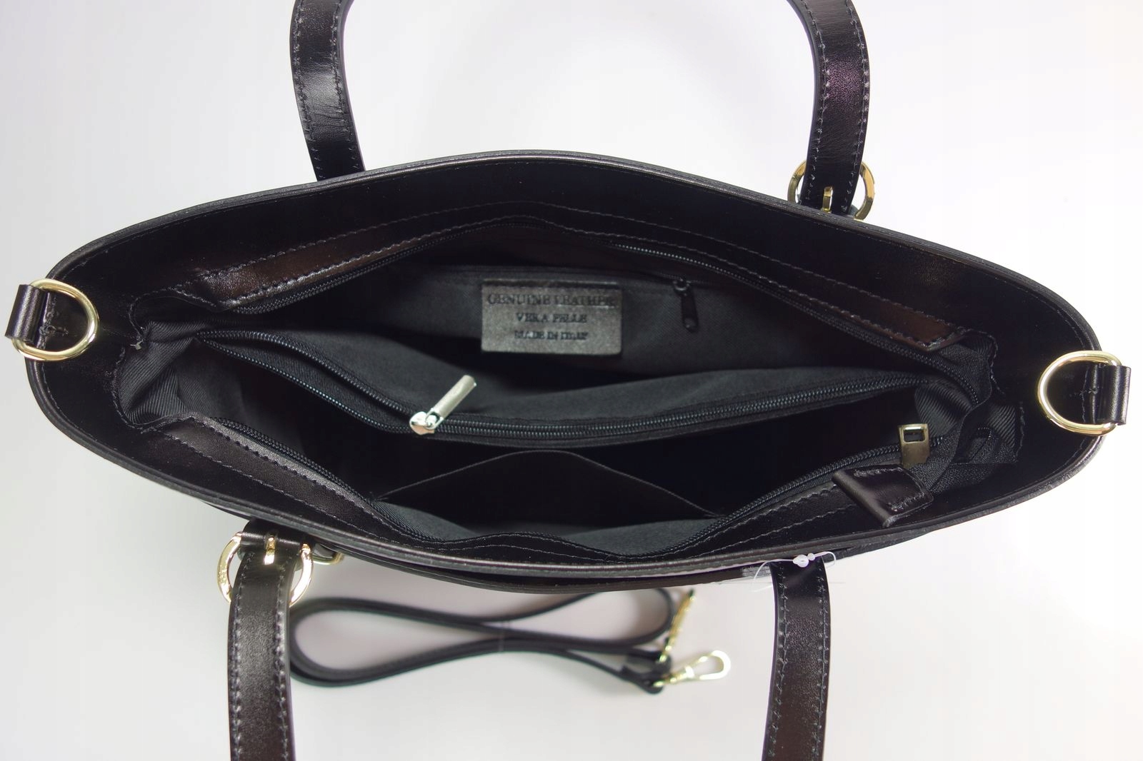 Włoska torebka A4 Vera Pelle kuferek teczka na ramię skóra kroko Kolor czarny