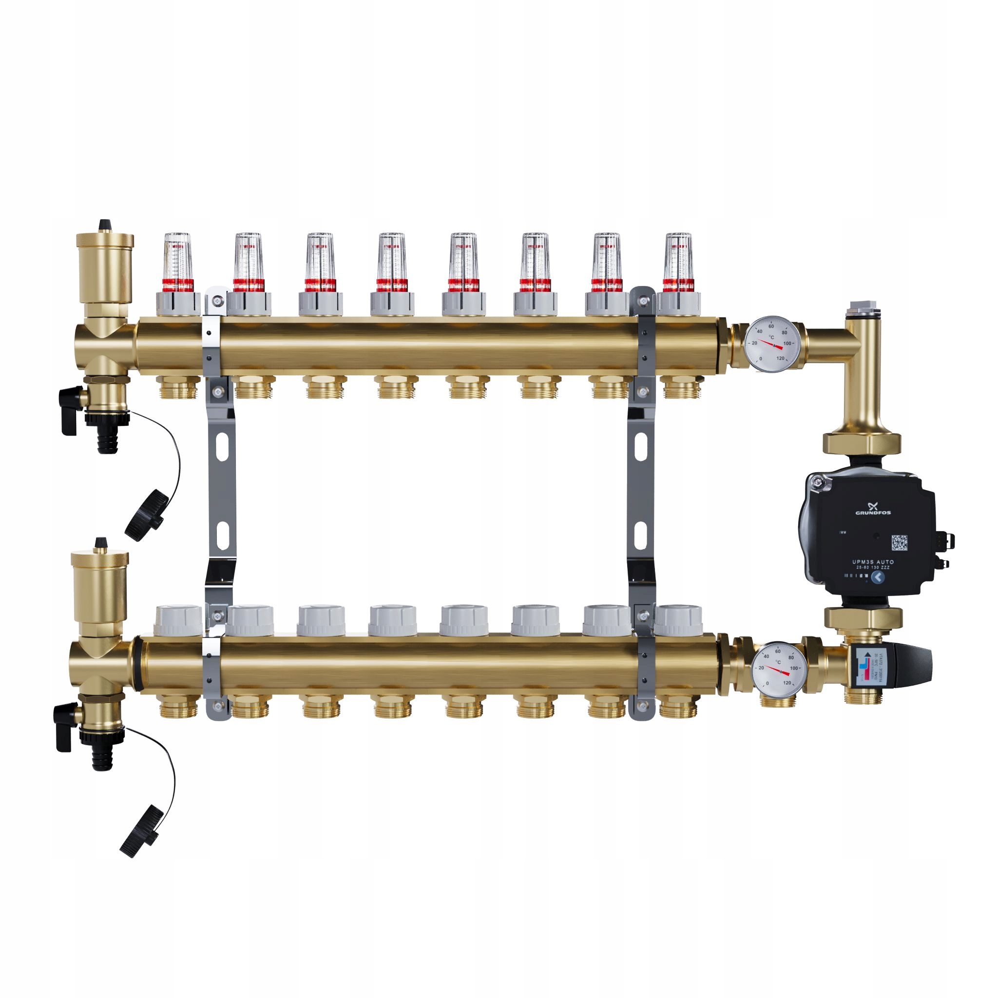 Rozdělovač pro podlahové topení s 8 mosaznými sekcemi Pompa Grundfos