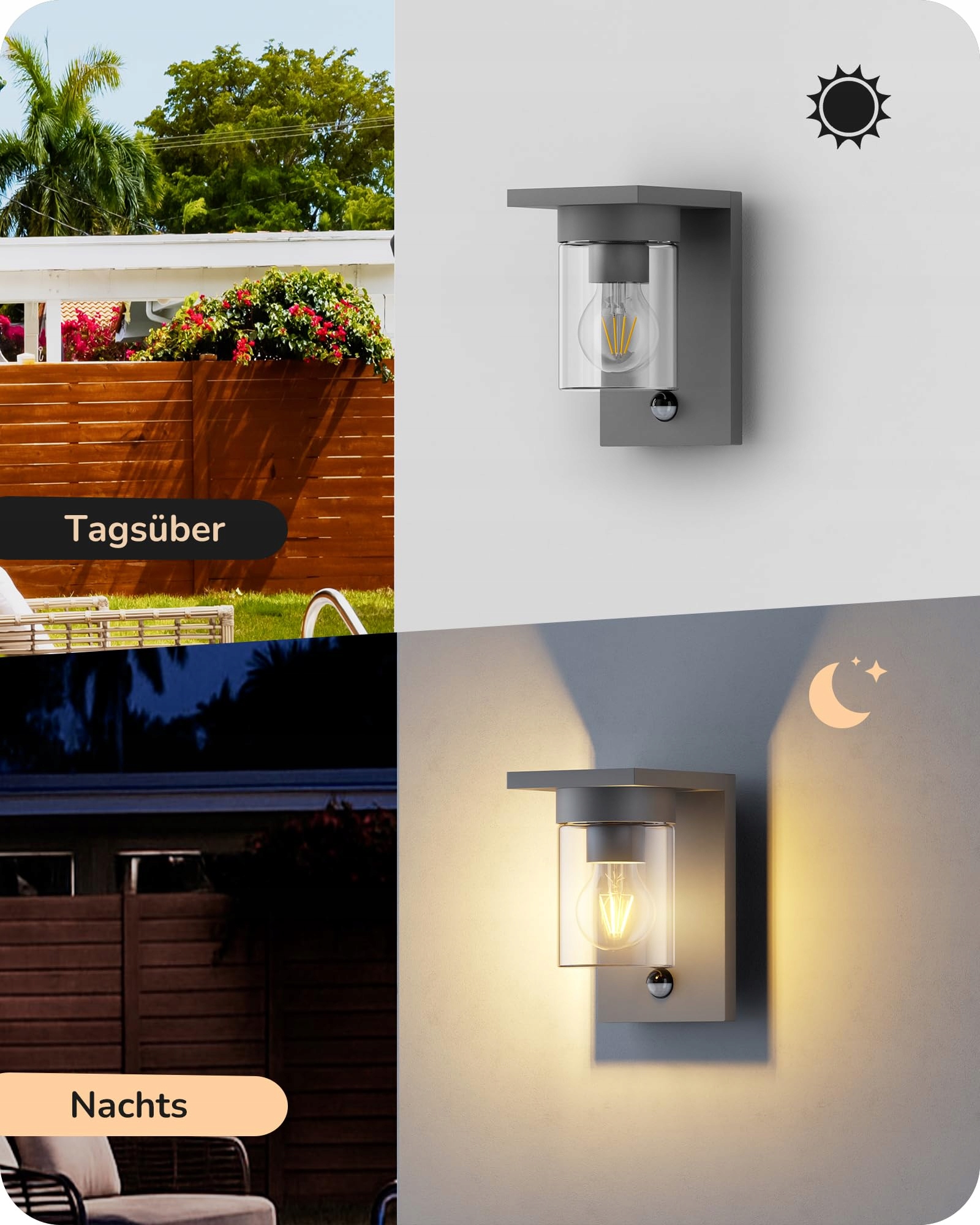 Lampa Zewnętrzna Ścienna Z Czujnikiem Ruchu E27 IP44 Antracyt EDISHINE — miniatura 7