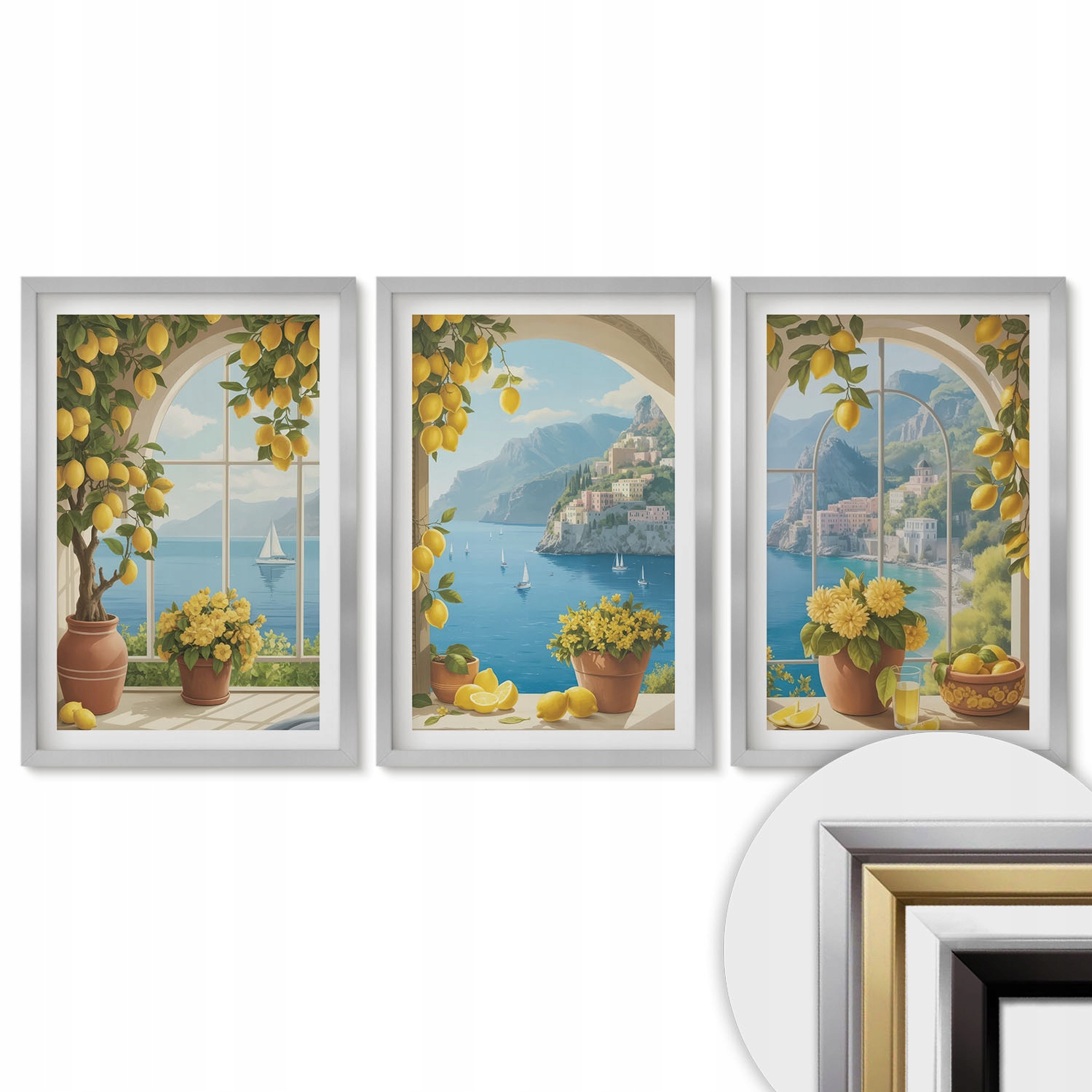 Sada obrazov pre kanceláriu alebo koridor 40x60 Krajiny mora citróny okná
