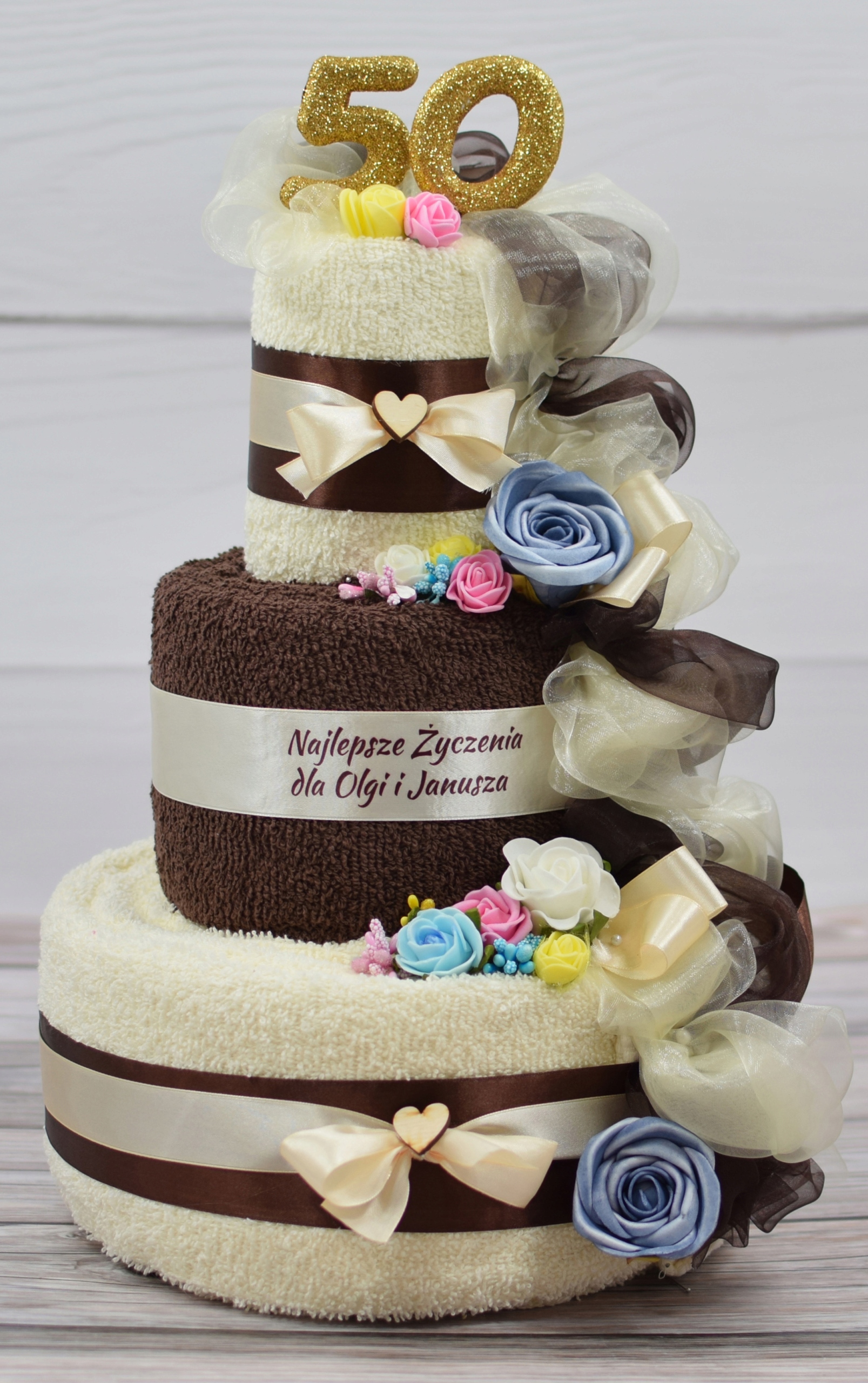 Tort z ręczników PREZENT na Ślub Rocznicę Urodziny Marka inna