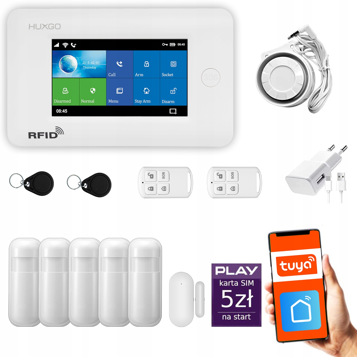 Bezdrôtový alarm Gsm WiFi s aplikáciou Tuya, poľština, Huxgo HXA006