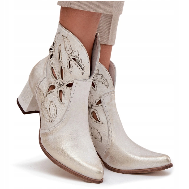 Dámské Kotníkové Boty Ažurové Kůže Sloupek Zazoo 3647 Zlatý Přetíratelný 35
