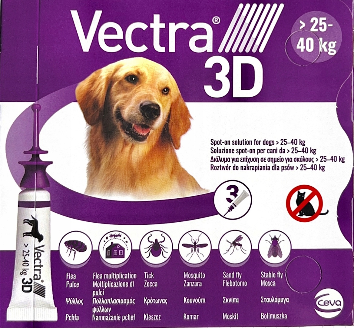 Vectra 3D 25-40KG na Pchły Kleszcze Bolimuszki Pies 3 Pipety