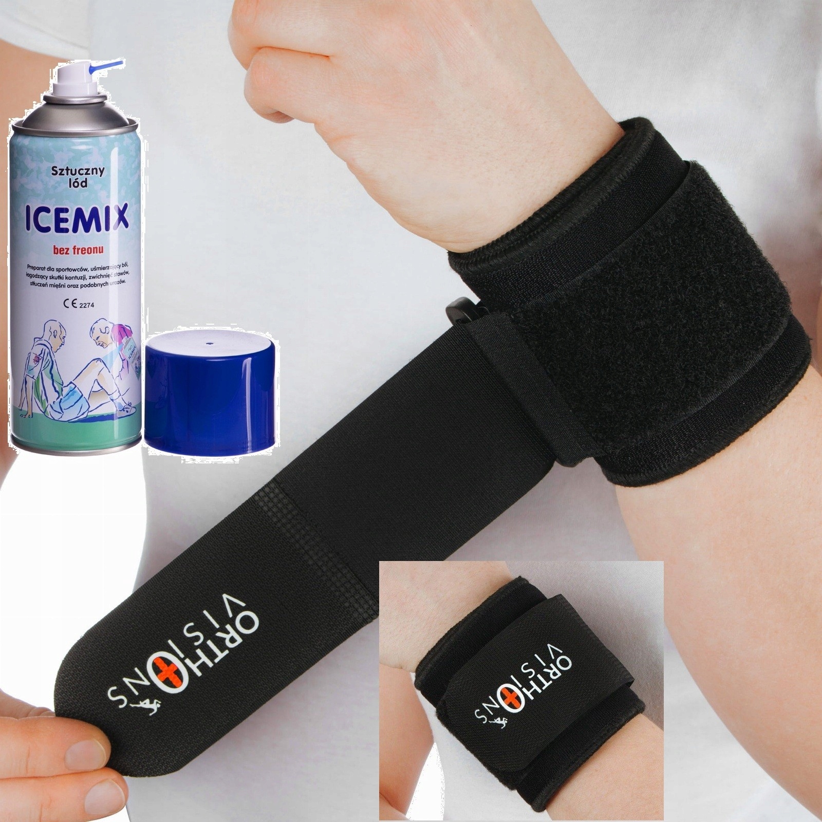 2 x Neoprenowa Opaska Na Nadgarstek Spray Chłodzący 400ml Wyroby Medyczne