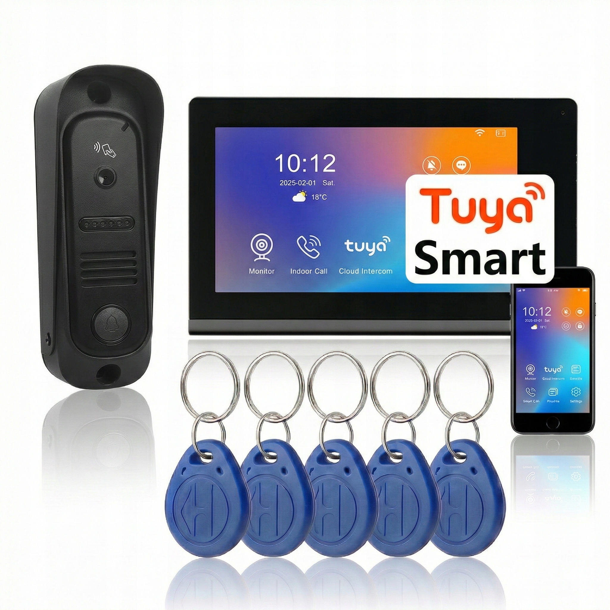 ZESTAW WIDEODOMOFON WIFI TUYA MONITOR PRZEWODOWY CZYTNIK RFID FURTKA PIR