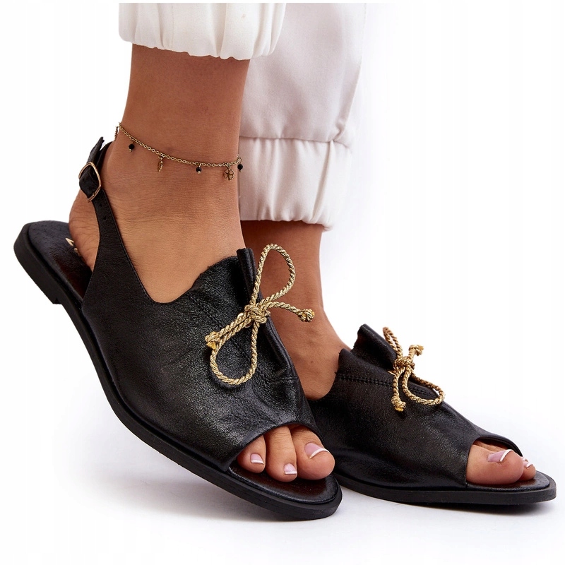 Kožené Sandály Na Plochém Podpatku Zazoo 2898 Černé 35