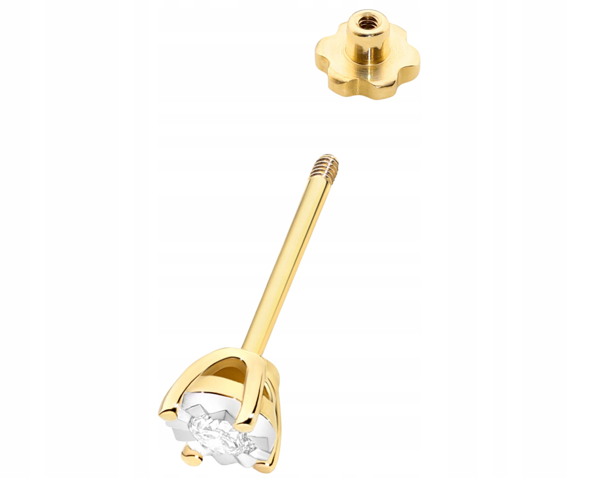 Zlatá Náušnice 1 Ks Diamantová Briliantová Šroubovací Tyčinka Zlato Ryzost 585