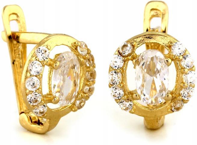 Zlaté náušnice 585 s bílým zirkonem, klasický vzor pro ni 14k