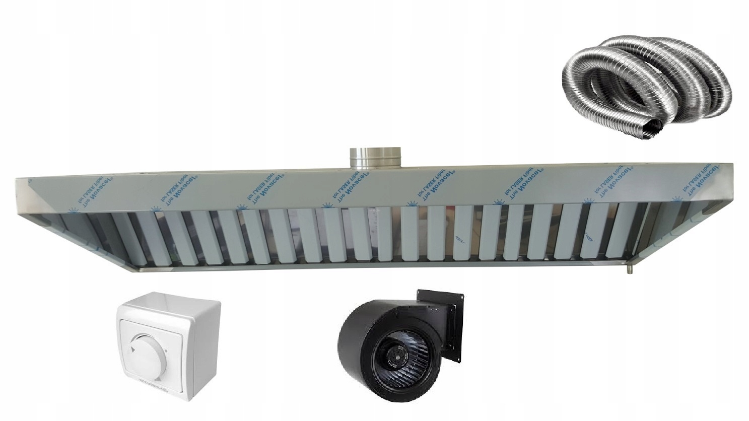 Okap Gastronomiczny Skośny w górę 250*70*40 Filtry Mocna TURBINA Regulator